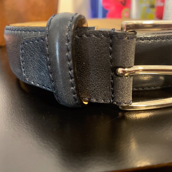 MADE ITALY BLACK LEATHER BELT WITH Solid Brass belt buckle - Picture 4 of 10